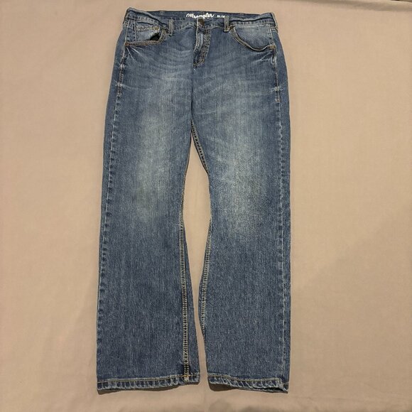 Wrangler Other - Wrangler Jeans 35x32 34x30 Blue Slim Fit Bootcut Cowboy Faded Norm Core Casual
